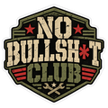 Army Surplus No Bullsh*t Club sticker in an olive badge with crossed wrenches
